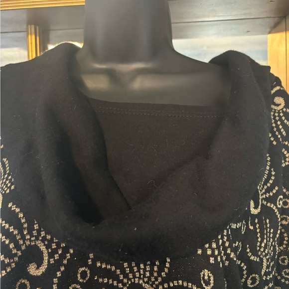 Vintage Aero 80’s Black & Gold Sweater Swirl Cowl Neck Drop Shoulder Sweater XL - Picture 3 of 5